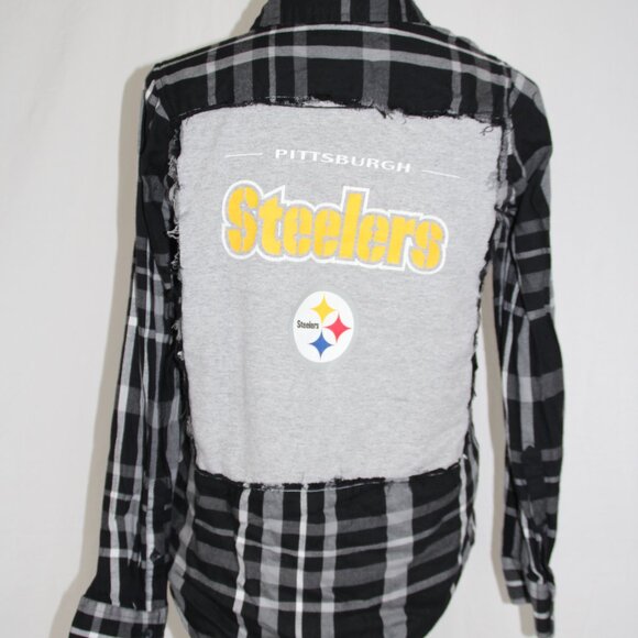 Steelers Flannel Pittsburgh Upcycled Women's Button Down NFL Football Size S - Picture 2 of 7